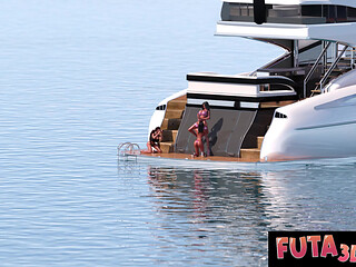 FUTA 3DX - Big Titted Futa Babes Wild Boat DP & Doggystyle