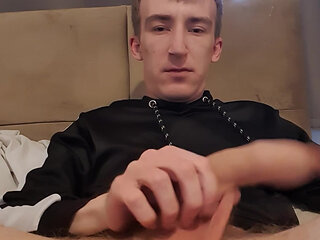 Shy teen lad with uncut cock