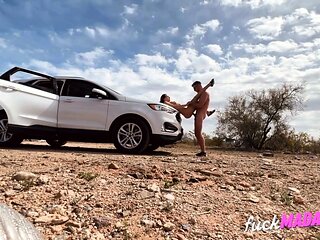 Risky Public Sex in the Desert with a Busty Blonde Amateur