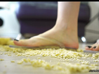 Sexy Feet Ramens Crushing in Clear Flip Flops Custom