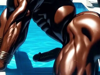 Gay Anal Sex with Two Black Men by the Pool of a Luxury Hotel. Yaoi Hentai Animation