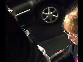 White girl throated by BBC on top of parking garage