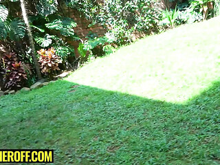 Horny Latina GF gives sloppy blowjobs and takes big cock in backyard POV