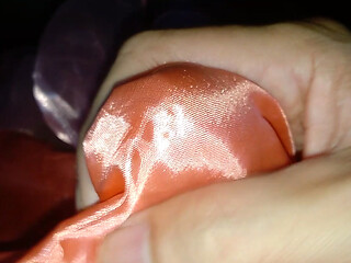Crossdressing and cum wearing girl cute satin pink party mini dress