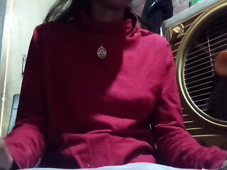 Desi stepmom talking dirty about sex to his stepson, showing her ass and finger pussy front of his stepson.