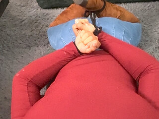 Cowgirl cross dresser hogtied, chair tied and gagged