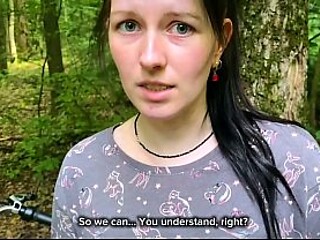 Hot brunette babe swallows your load after hardcore doggystyle in the forest