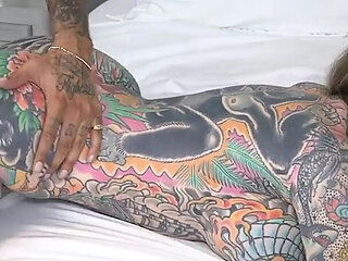 Inked Big Titty Nympho Slut Cheats on Hubby with 2 Bbcs