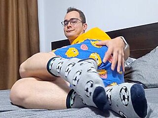 Horny College Boy Jerking Off In Bed While Waiting For Stepdaddy