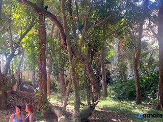 Voyeur Catches Two Horny Housewives Doing Yoga in the Woods at bAmateurs