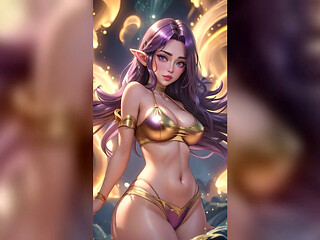 Purple Hair Elf Gold Bikini Magic Forest Dance - Sexy AI Babes