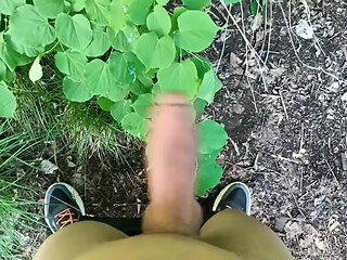 Thick Dick Outdoor Cumshot and Close up Looking on Cum