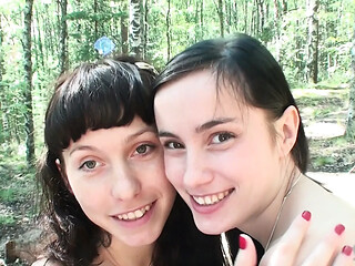Teen stepsisters enjoy lesbian fun in the woods