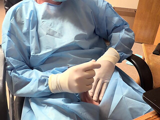 Piss Test with Surgical Gloves and Huge Cumshot