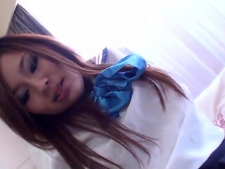 Japanese schoolgirl stepdaughter gets her hairy pussy fingered and fucked