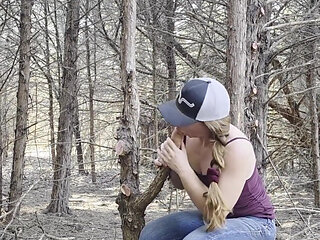 Redhead Fucks Pussy in Woods Squirting All Over