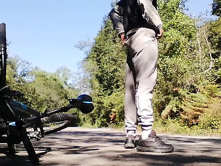 Young man playing with his bike with dildo in his ass