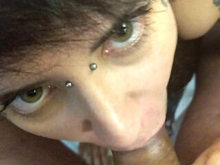 Amateur Latina Hella sucks Peter's cock and gives a close-up, deepthroat