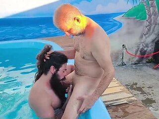 I caught it in the act myFather making out with his friend in the pool