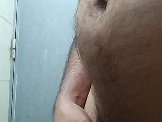 Enjoying jarking at bathroom feel relax