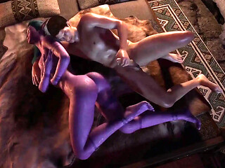 Skyrim parody - Purple night elf gets hot side anal on bed