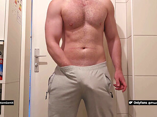 German Dirtytalk! Relaxed in gray sweatpants and then really wild