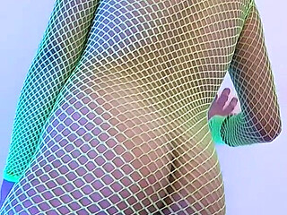 Fluor Fishnet Twerk Booty Shaking Tits Bouncing in Pigtails
