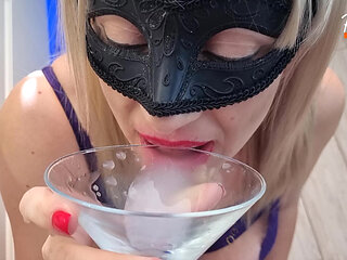 Sexual MILF Drink Cum From Glass. Blowjob. Full Scene