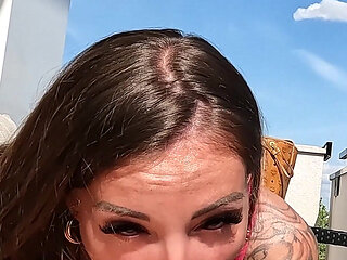 Slut on Balcony Covered in Cum