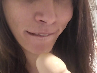 Shemale dildo suck and jerk off