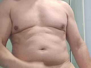 I spit the foam of the toothpaste on my erect cock