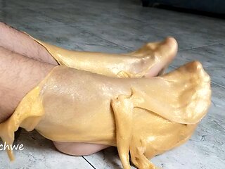 Watch Golden slime fetish feet - Gay, Feet, Model Porn