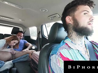 Sexy Hitchhiker Spitroasted By Bi Hunk Couple - Biphoria