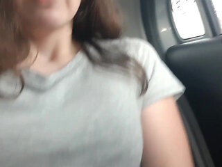 Horny Teen Masturbates in Real Public Uber