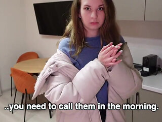 Brunette girl fucks a stranger after sharing a room with him POV