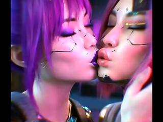 Rita Wheeler x Songbird lesbian kissing (Cyberpunk 2077 /AI generated)
