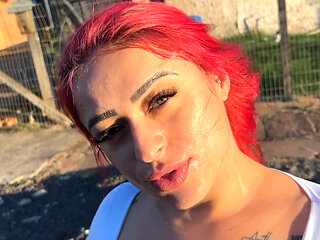 AFTER THE SHOWER, A SURPRISE: REDHEAD MILF GETS SPECIAL CREAM ON HER FACE!