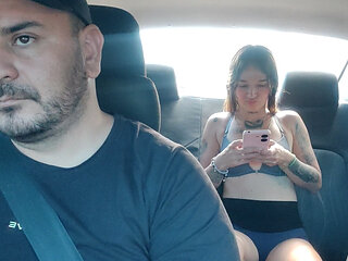 Hot Latina girl masturbates in the back of Uber car.