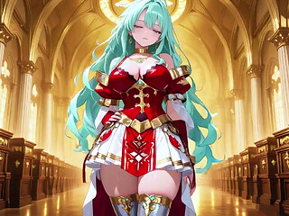 Silver Thighs Under Red & White Armor, Kneeling Lazily in the Bedroom. Who Can Resist This Divine yet Wild Look?