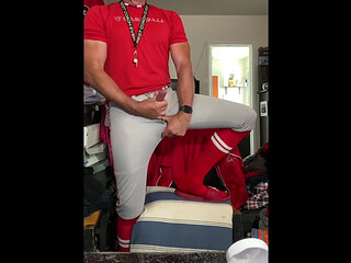 Jockdad87 Edges in Baseball Gear and Red Striped Socks