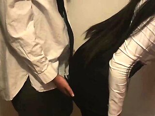 Slutty secretary waits for everyone to leave the office to fuck