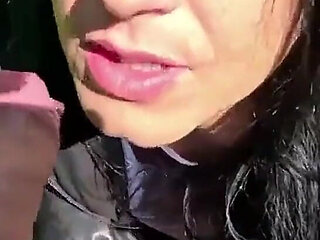 Outdoor Deepthroat, Rough Facefucking and Cum All Over My Downjacket