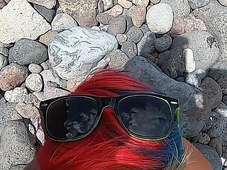My Naked Short-haired Wife Sucks My Cock Outdoor on a Beach
