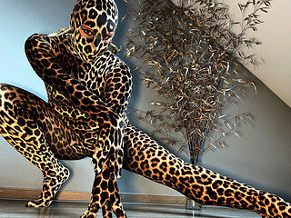 Halloween Treat in a Leopard Zentai Catsuit - Projectfundiary
