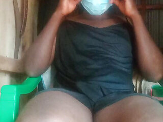 Naughty African shemale sweet masturbation cumshot