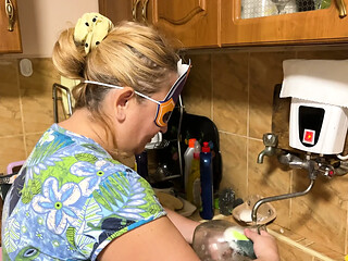 Zara Charm Topless Kitchen Fun Washing Dishes to the Music
