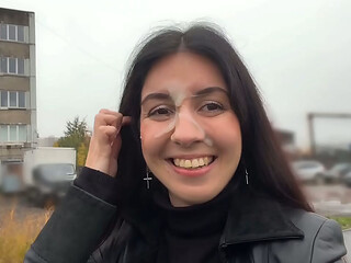 Cum on My Face! I Want to Walking Like this on Street! Blowjob in Car and Public Cumwalk