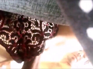 Clothed sex milf in silky dress, nightie, panties, heels & fishnet, blowjob, rimmjob, spanking, anal fuc - backing view - full