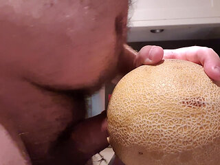 Nudist fucked a wet melon for diner