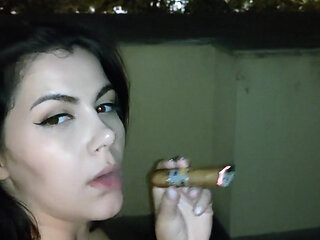 Smoking a Cigar Naked Outside at Night